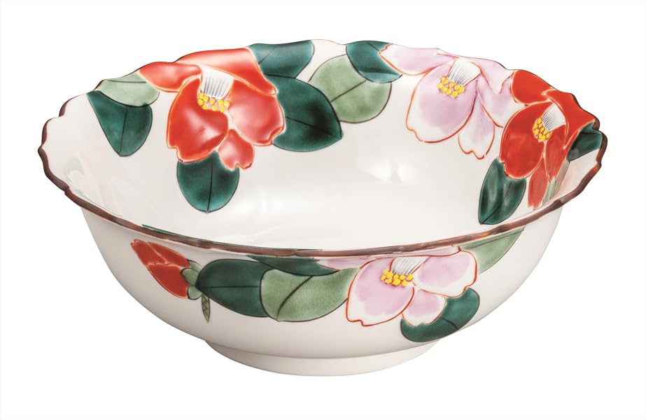 Nakamaru K9-327 Kyudani Ware No. 7 Pot, Red and White Camellia