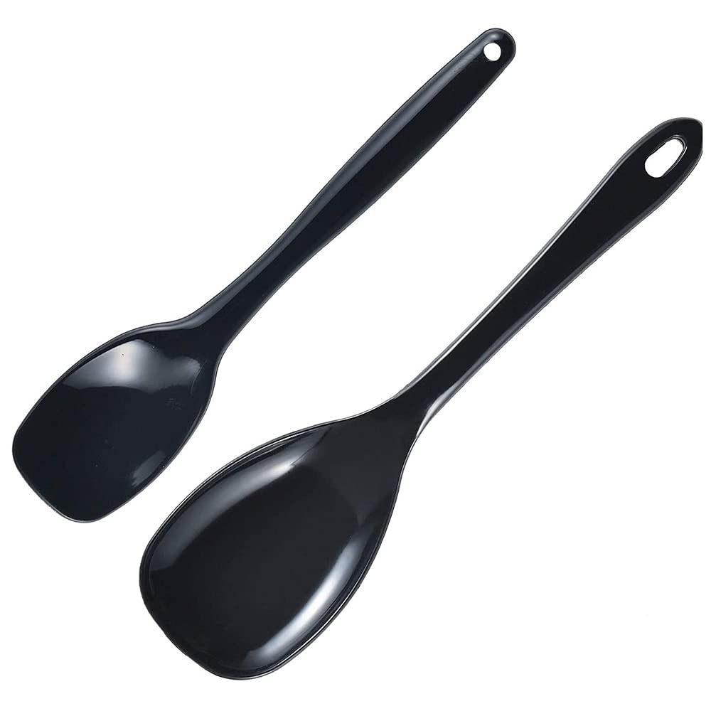 Shimomura 41746 Silicone Cooking Spoons, Large and Small, Set of 2, Made in Japan, Dishwasher Safe, Heat Resistant, Can Mix, Ease and Scoop with 1 Bottle, Won't Scratch Frying Pans, Easy to Use in