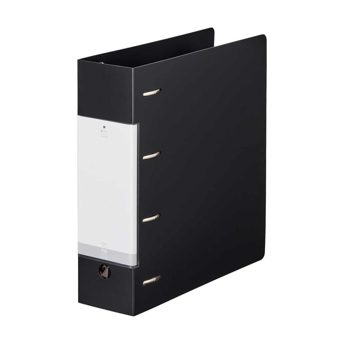 Lihit Lab G1290-24 D-Type Ring File, Large Capacity, A4, 4 Holes, Capacity 750 Sheets, Black