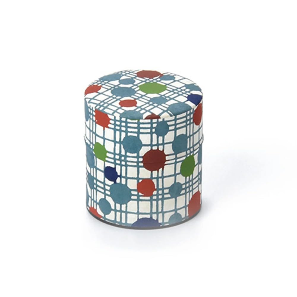 Haikara-san Japanese Tea Storage Canister, Washi Paper Wrapped, Traditional Design, Airtight Lid (Water Dot Grid 水玉格子, Small (100g))