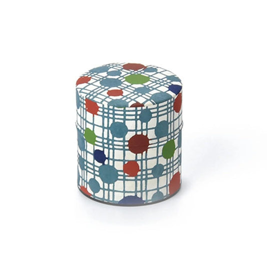 Haikara-san Japanese Tea Storage Canister, Washi Paper Wrapped, Traditional Design, Airtight Lid (Water Dot Grid 水玉格子, Small (100g))