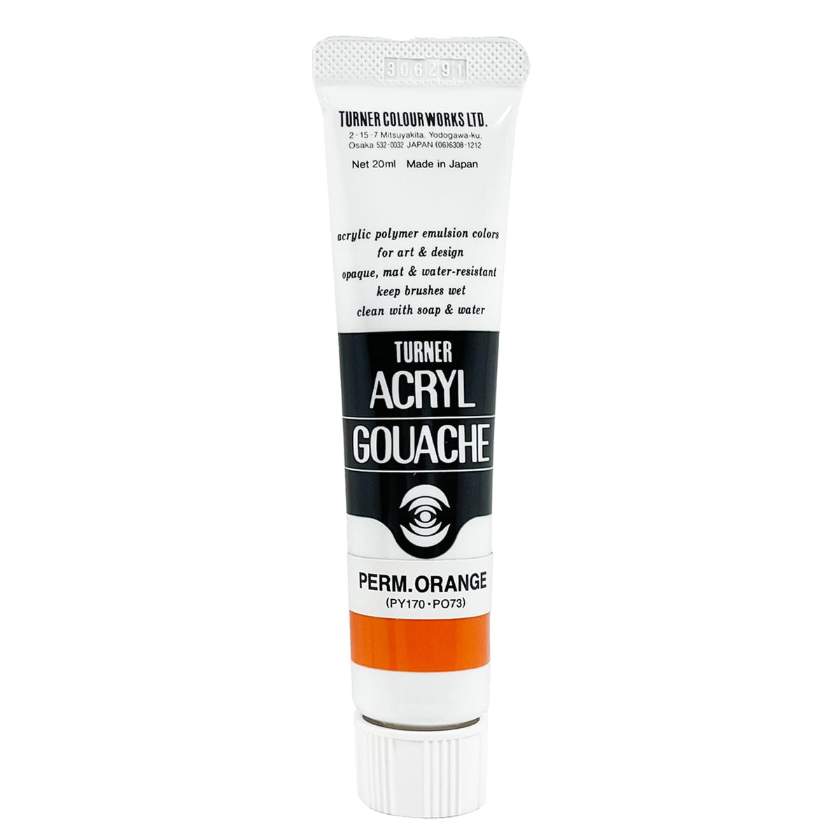 Turner Colour Works Acryl Gouache Artist Acrylic Paint - Single 20 ml Tube - Permanent Orange
