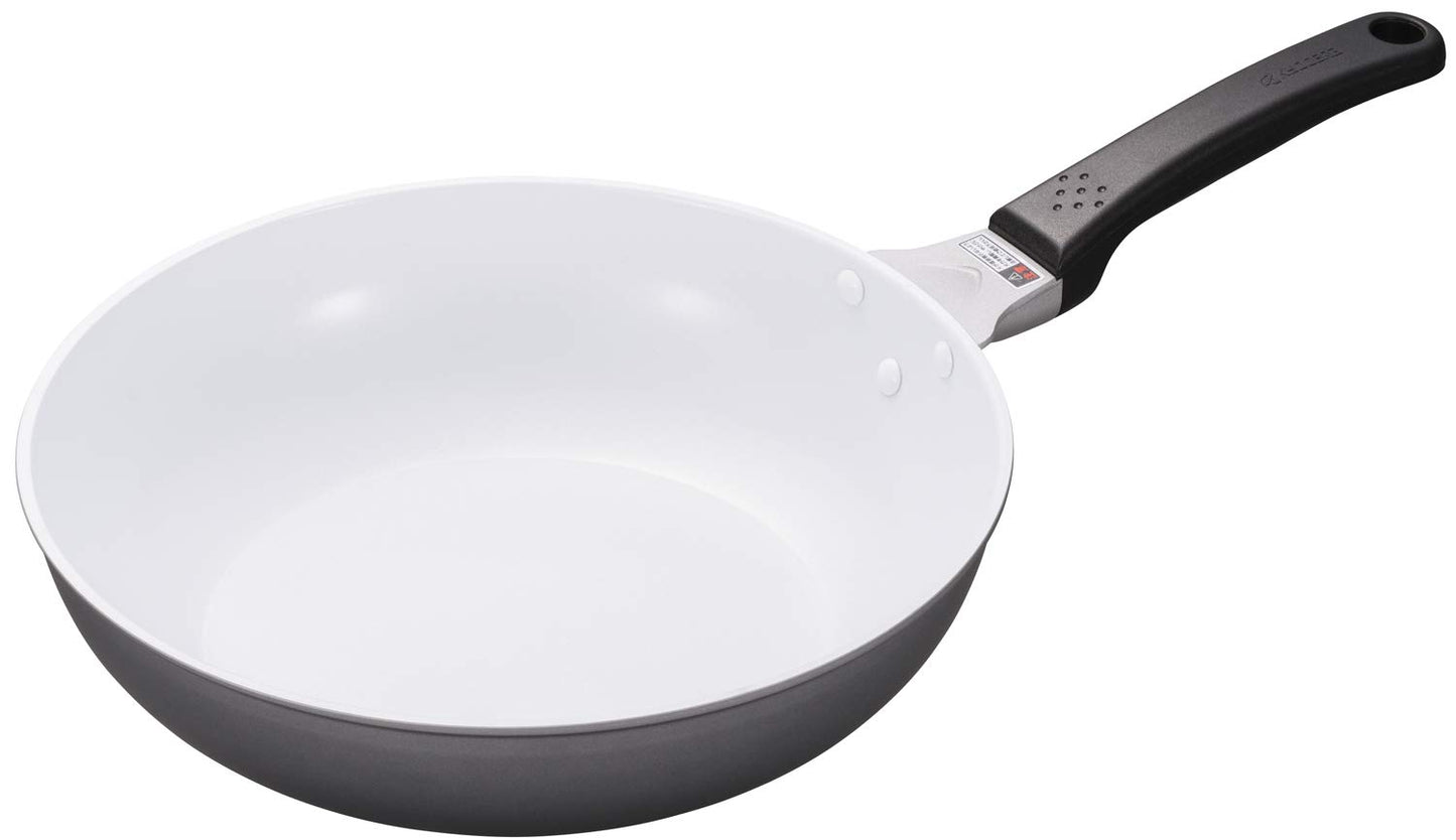 Kyocera CF-28FB-WMGY Fluorine-Free Frying Pot, Deep Frying Pan, 11.0 inches (28 cm), IH Compatible, Ceramic Processing, Non-stick, Oil Used, Less Than Medium Heat, Cerabrid, Matte Gray