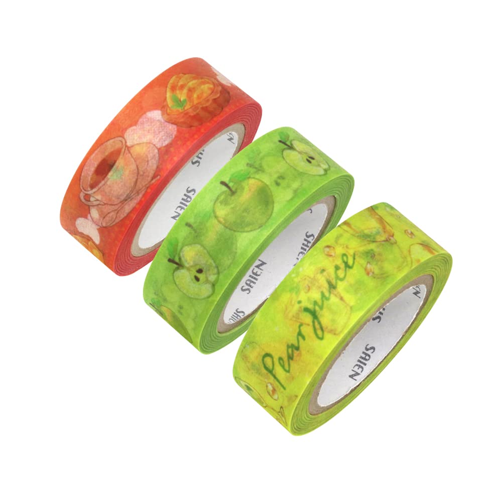 カミイソ産商(Kamiiso) Kamiso Sansan SAIENUR-2019 Japanese Washi Masking Tape *Made in Japan *15mm x 10m x 3 Pears, 3 Patterns