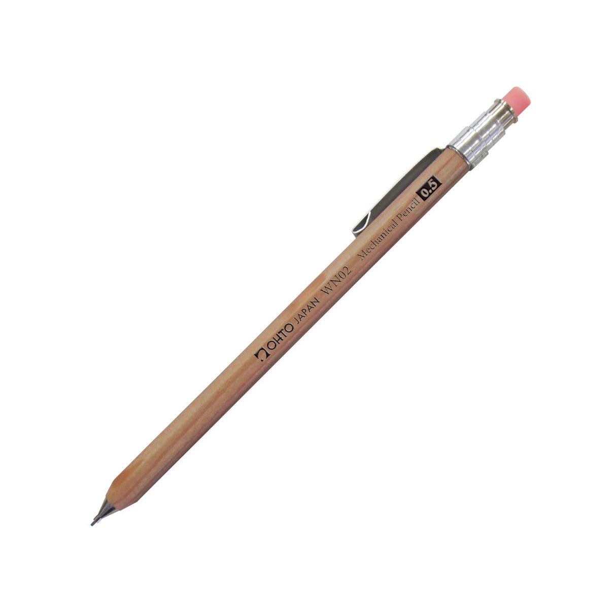 OHTO WN02 Wooden Mechanical Pencil, 0.5mm Fine Point, Mini-Sized Barrel with Clip, Natural Body, Made from Incense Cedar, WN02-SP5-NT