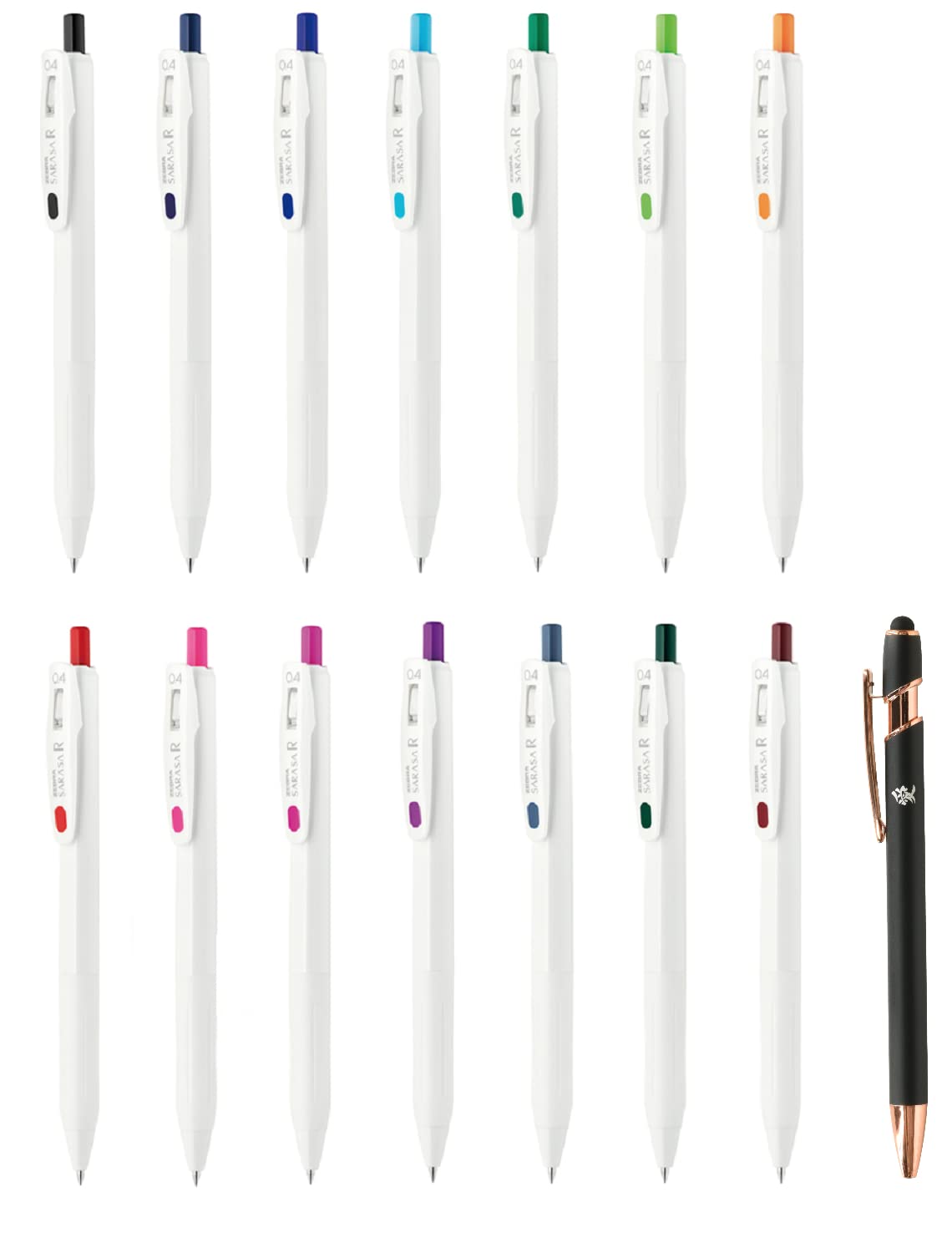 Zebra Pen Sarasa R 0.4mm Gel Retractable Ink Pens 14 Colors Set JJS29-R1-14C Japan Import With Kanji LOVE Sticker