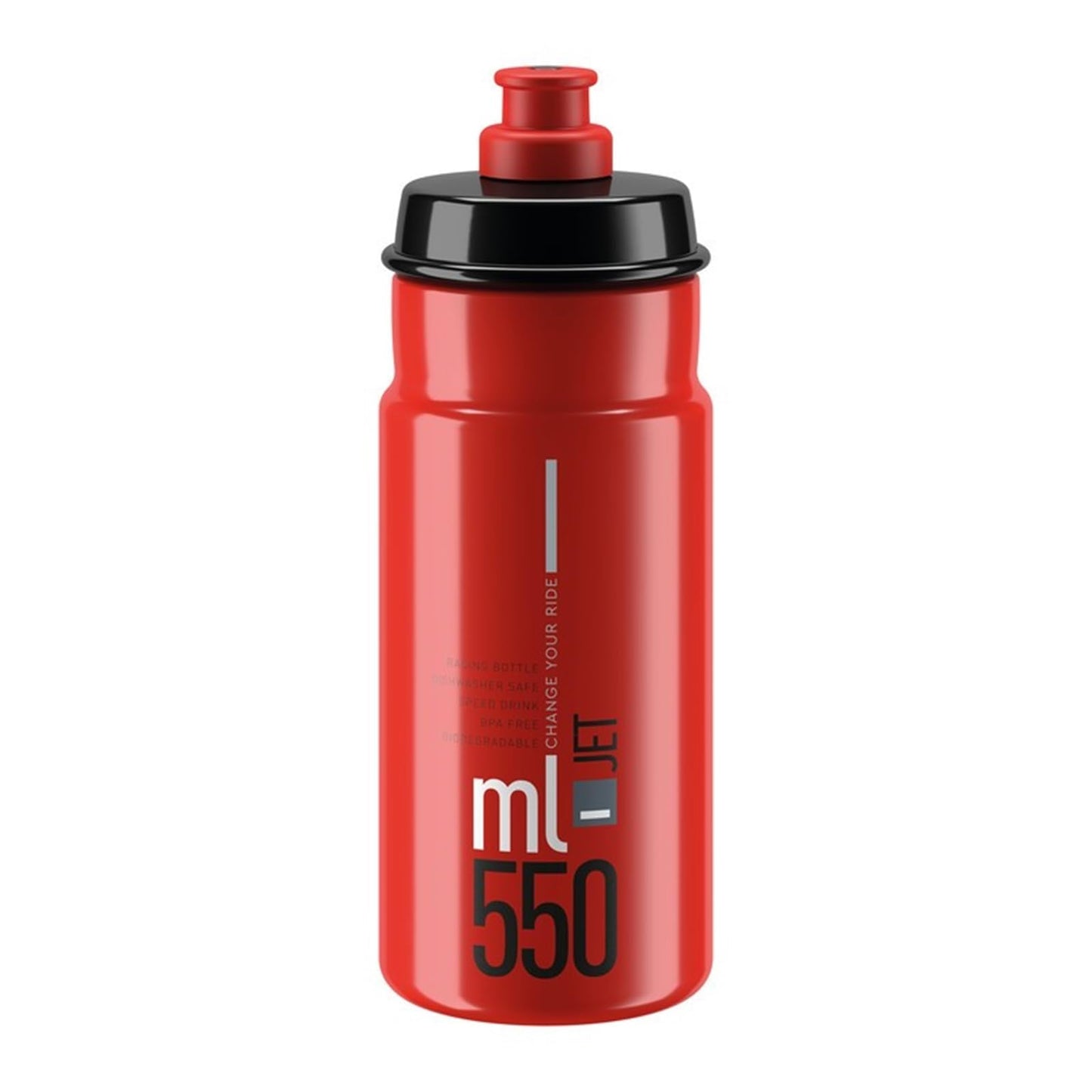 Elite Jet Cycling Water Bottle – 550ml – Red with Grey Logo – High-Flow, Biodegradable, BPA-Free