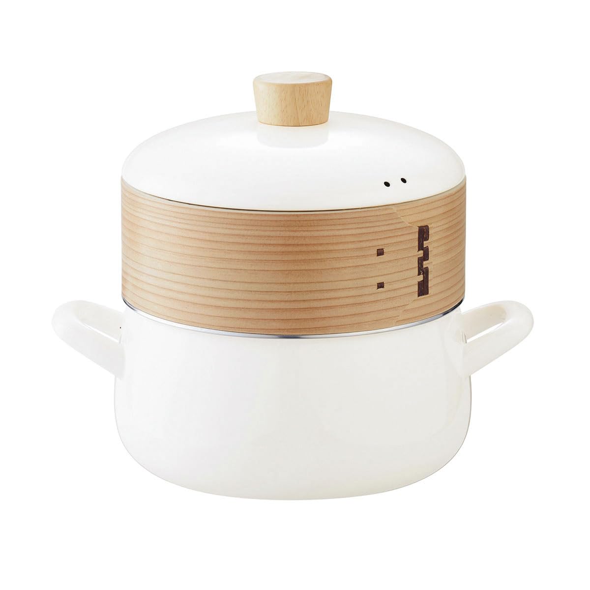 Fuji Enameled Pot, 7.9 inches (20 cm), White, Suitable for Steaming Cooking, Direct Flame, Induction Compatible