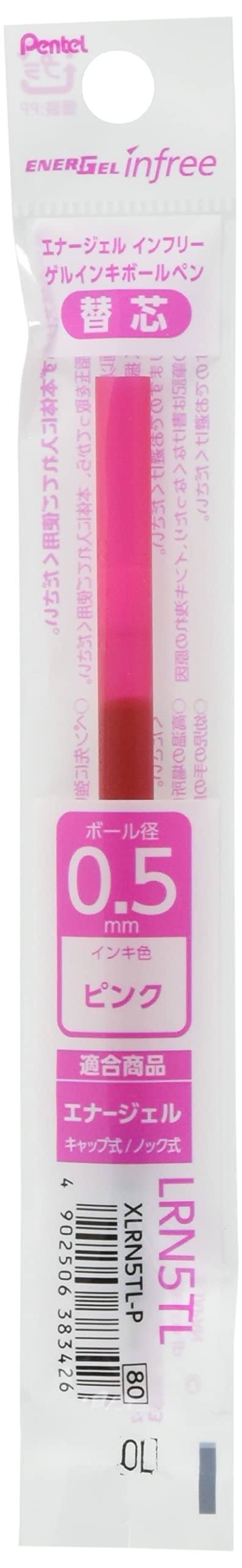 Pentel XLRN5TL-P Ballpoint Pen Refill, EnerGel 0.5mm, Pink, 10pcs