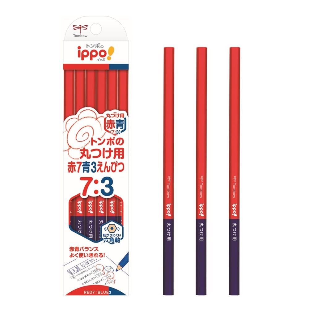 Tombow CV-KIVP7/3 Red Blue Pencils (7:5) Round Hexagonal ippo! 1 Dozen 12 Pens