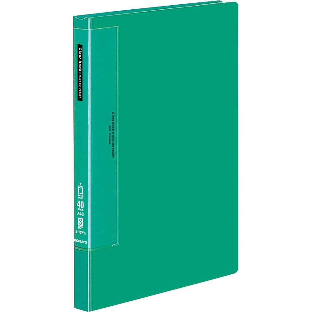 Kokuyo 40 Pockets Binder with Plastic Sleeves 8.5"x11" (Green), Wave-Cut Expandable Art Portfolio Folder with Clear Sheet Protectors, 80 Pages of Presentation Display Book. (RA-T570G)