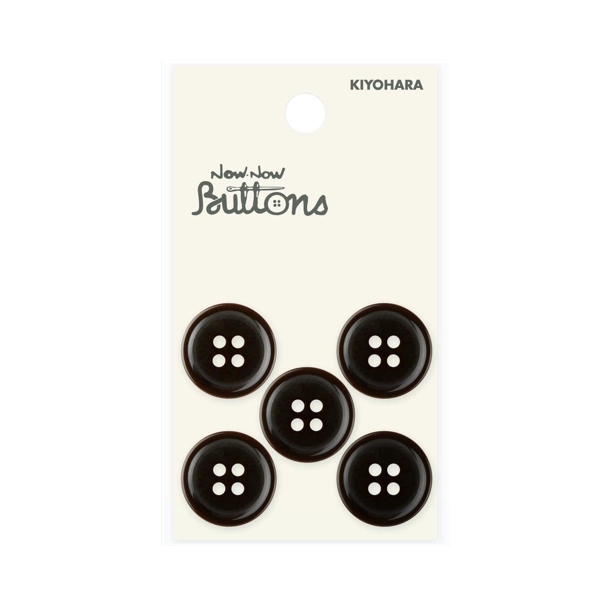 KIYOHARA NWN98 Now Now Button Color Buttons, 4 Holes, 5 Pieces, Diameter 0.7 inches (18 mm), Brown