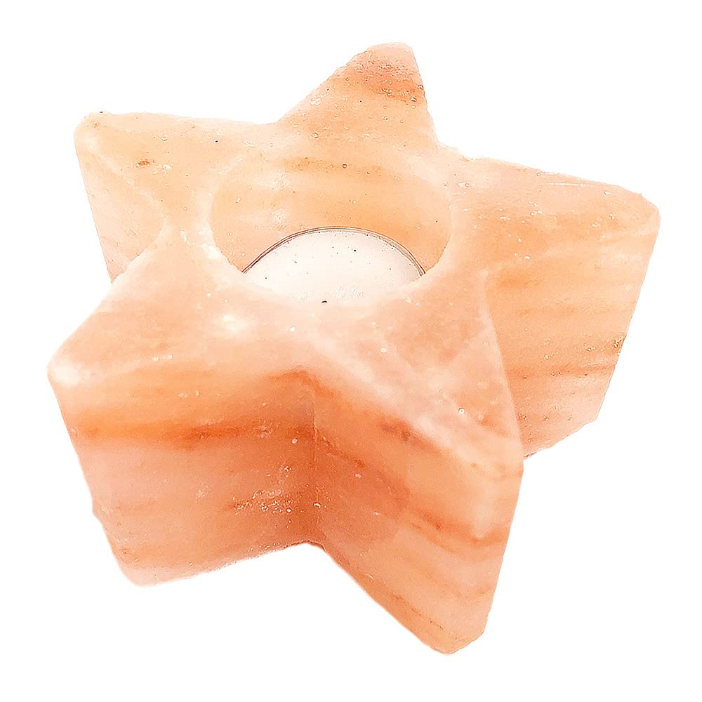 Umeken Honpo Rock Salt Holder, Himalayan Rock Salt, Star Shape, Candle Holder, Pink Salt, Candle Stand, for Tealights, Lantern, 1 Candle, Interior