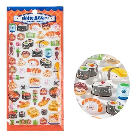 Bombon Drop Sticker, Kids Sticker, Japanese Style Strong Adhesive Decal, Scrapbooking Sticker, DIY Mobile Phone Decoration, Craft Supplies, Translucent, Gift, Birthday, Shiba Inu, Ramen, Sushi Rice