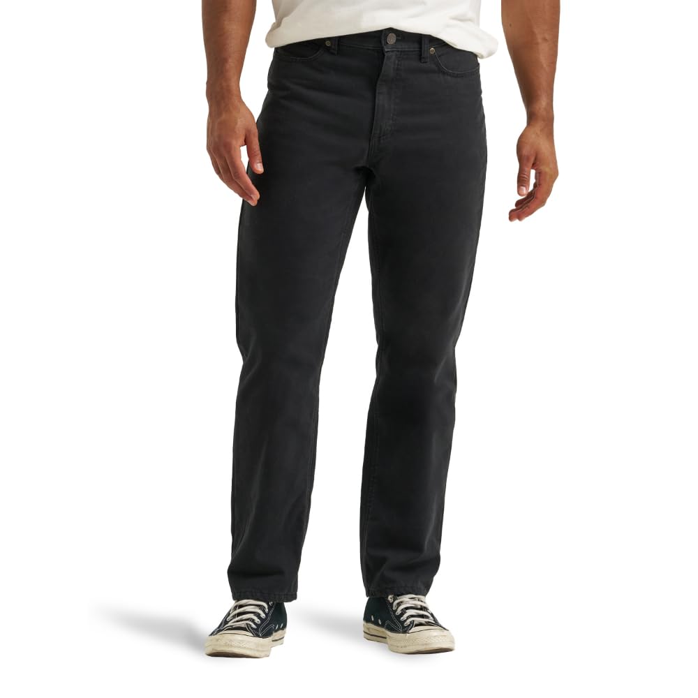 Lee Men's Legendary Relaxed Straight Jean, Black - Plaid Flannel Lined, 36W x 30L