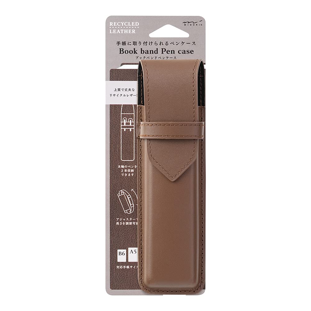 DESIGNPHIL Midori 41480006 Pencil Case, Bookband Pen Case, For B6 to A5, Recycled Leather, Brown
