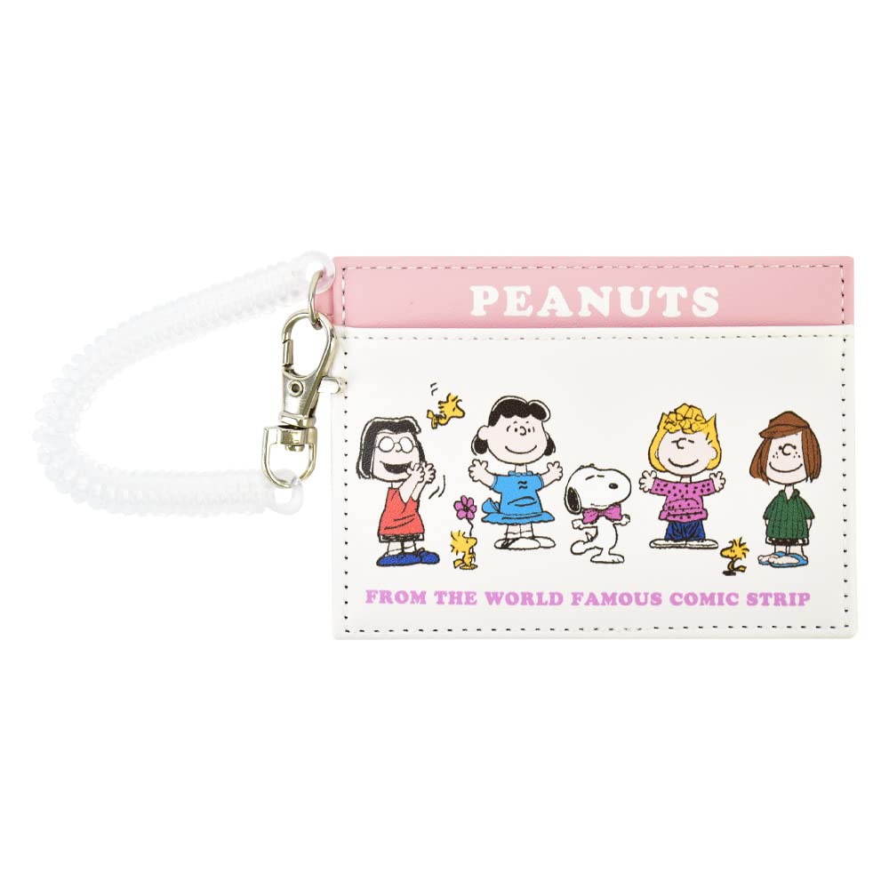 Snoopy 0096 Women's Friends 2 (SPZ-2979) Pass Case, Commuter Pass Holder, Card Case, 2 Pieces, Synthetic Leather, PU Leather, Mini, Small, Coil Chain Included, Simple