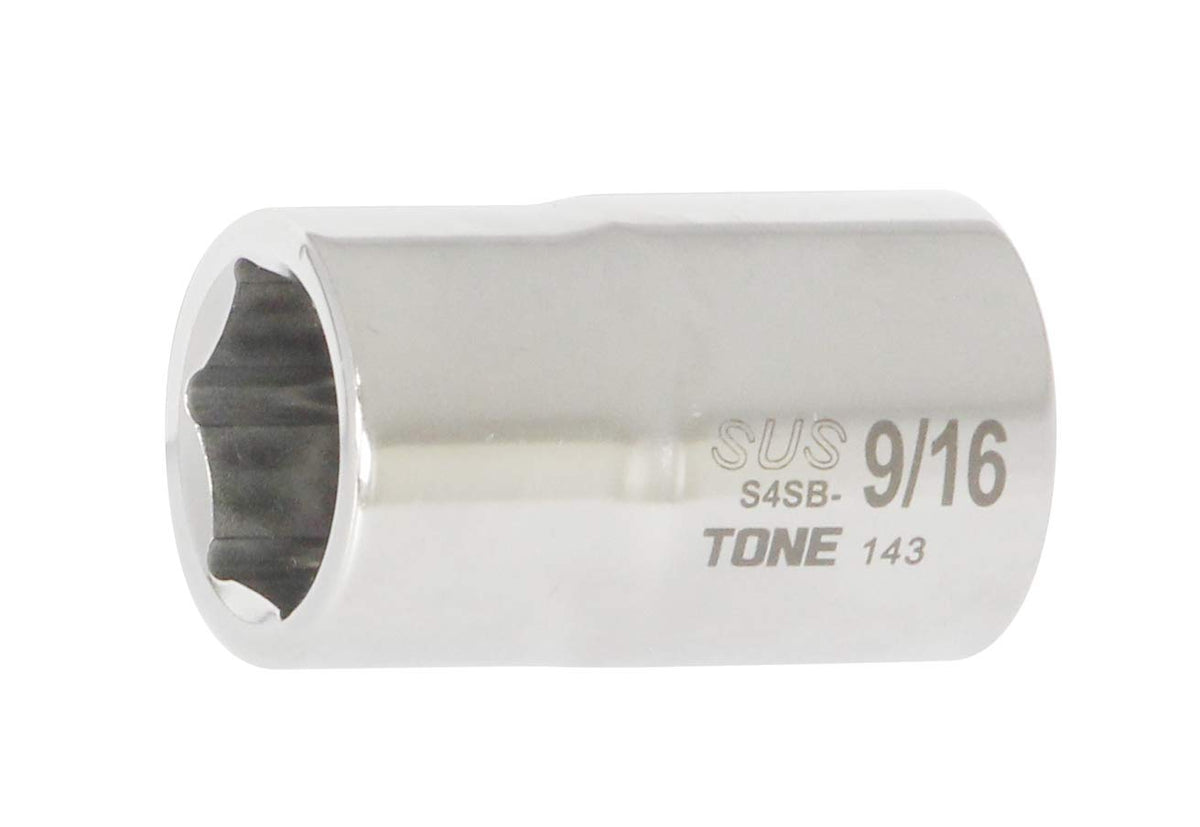 TONE Stainless Steel 1/2" Drive 6 Point SAE Size Socket (S4SB-18)