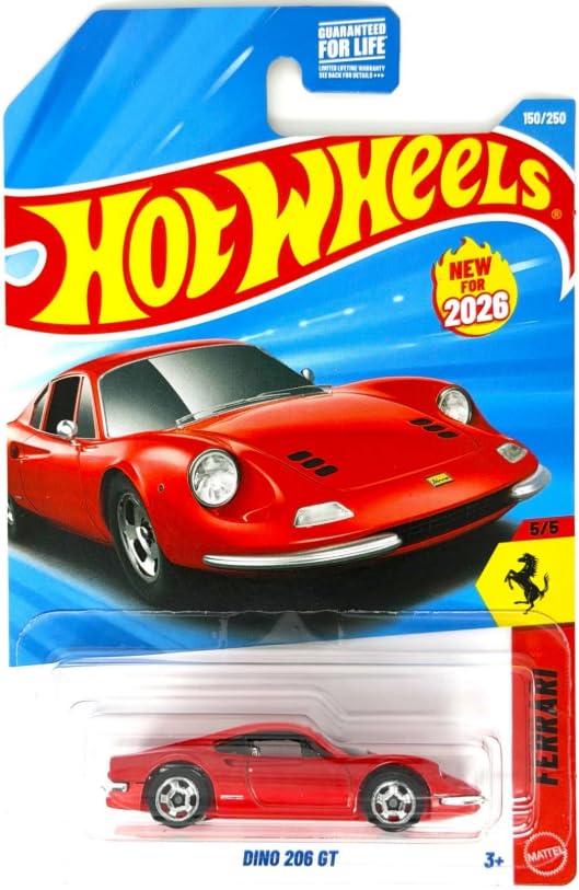 Hot Wheels Dino 206 GT [Red] Ferrari 5/5, 150/250-1:64 Scale Diecast Toy Vehicle