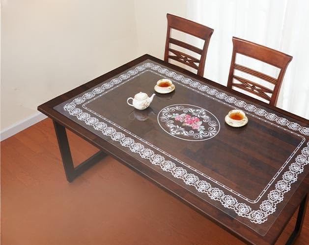 アイデアランズ Flower Pattern Transparent Table Mat, 31.5 x 53.1 inches (80 x 135 cm), Tabletop Mat, Antique, Scratch Resistant, Water Repellent