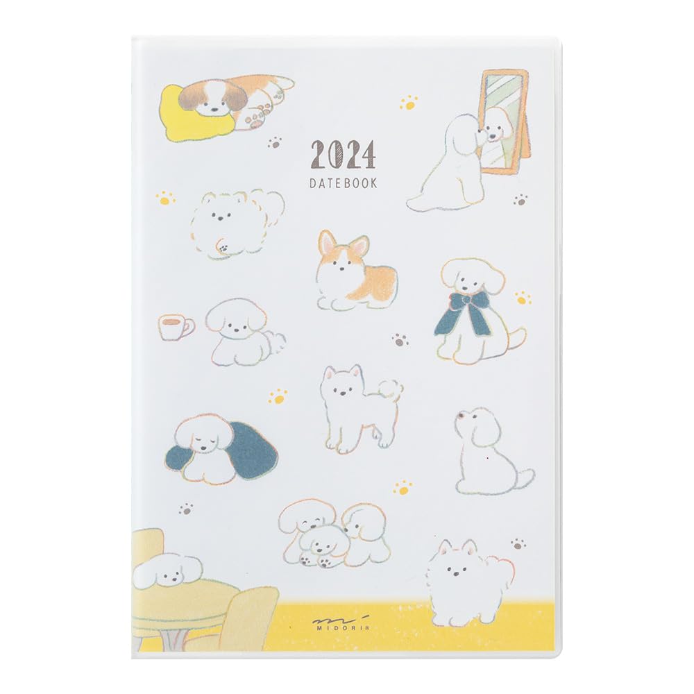 Midori Pocket Diary 22256006 Weekly Planner, 2024, B6, Cat Pattern, Starts January 2024 (Dog Print)