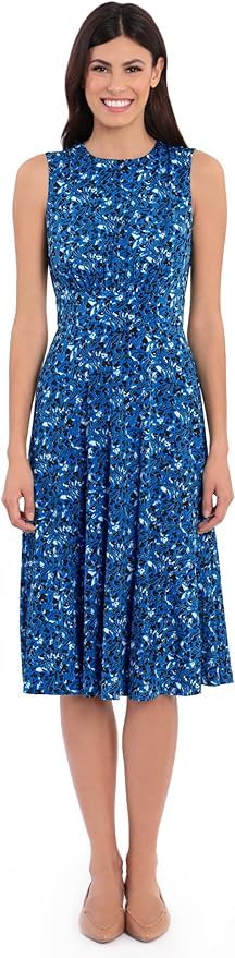 London Times Women's Dresses Sleeveless Fit and Flare Dress, Royal Blue/Soft White, 14