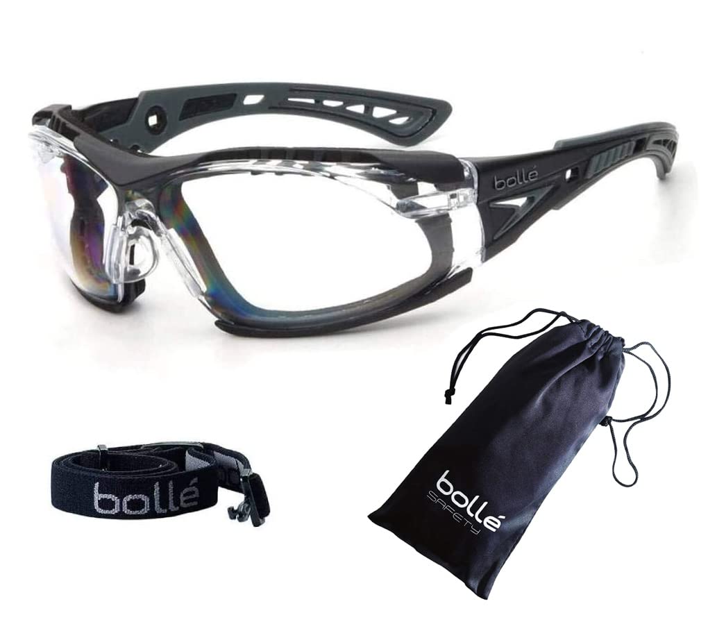 Bolle SAFETY Rush Plus Gasket Kit & Cloth Pouch & Original Glasses Cloth for Survival Game Glasses Shooting Protection Glasses (Frame:Black/Wolf Grey, Lens:Clear)