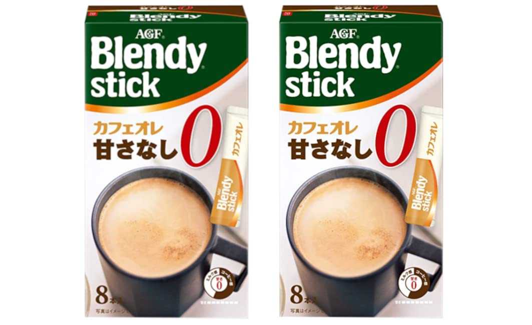 Blendy Stick Cafe Au Lait No Sweetness 3.1oz 8Sticks × 2pcs Japanese Instant Coffee AGF Pio