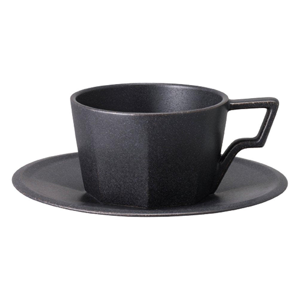 KINTO 28894 OCT Cup & Saucer, 6.7 fl oz (220 ml), Black, Microwave and Dishwasher Safe, Gift, Present
