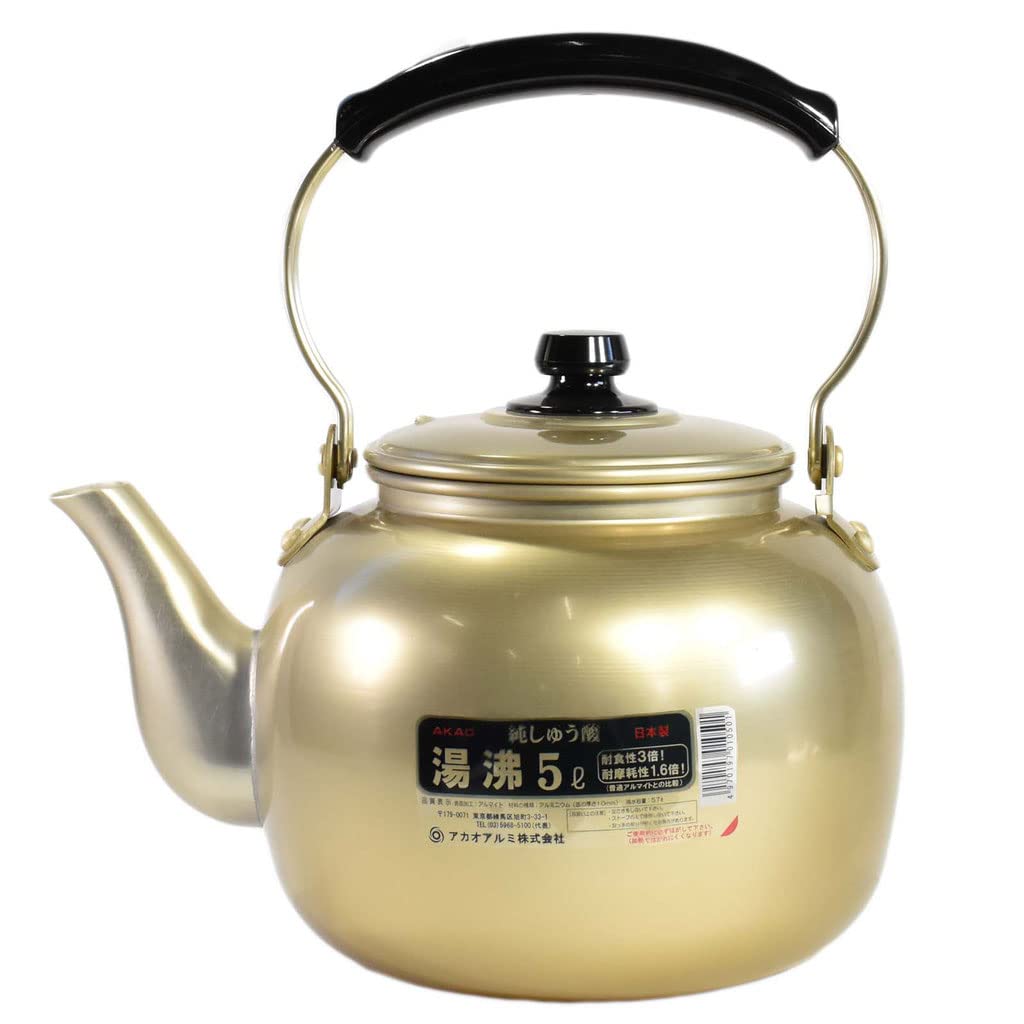 Akao Aluminum Water Heating 1.2 fl oz (5 L) Aluminum (Anodized Oxid), Crane Knob (Phenolic Resin), Japan BYW01005