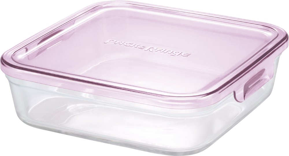 iwaki KC3248N-P Heat-resistant Glass Storage Container, Pink, Square Shape, Large, 0.4 gal (1.2 L) Pack & Range