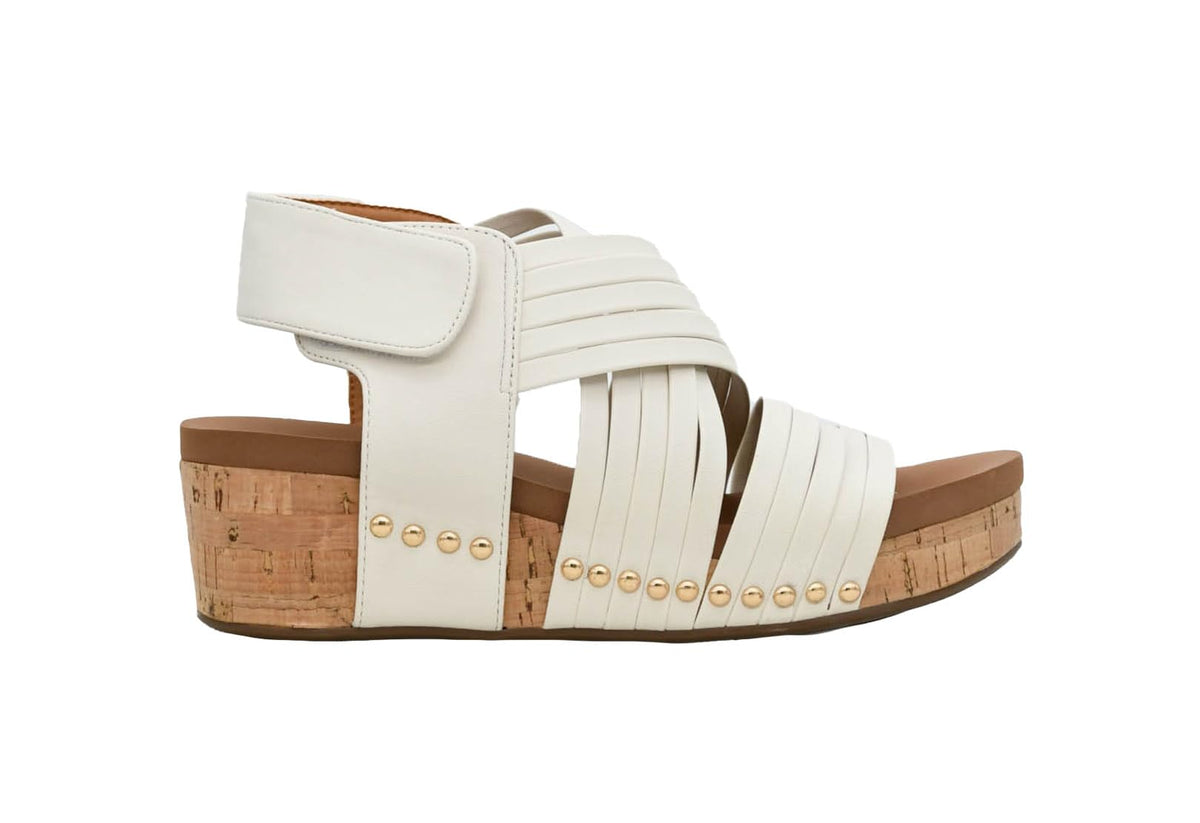 Corkys Footwear Good For You Womens Wedge Sandals – Stylish With a 2.5 Inch Heel, Cushioned EVA Insoles, and a Strappy Upper with Hook and Loop Closure - Ivory, Size 10