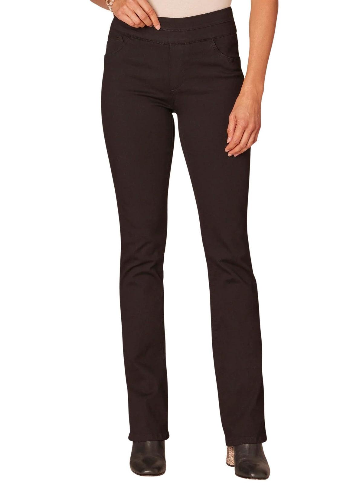 Democracy Women's Ab Solution High Rise Itty Bitty Bootcut Glider Jeans (Black2, 6)