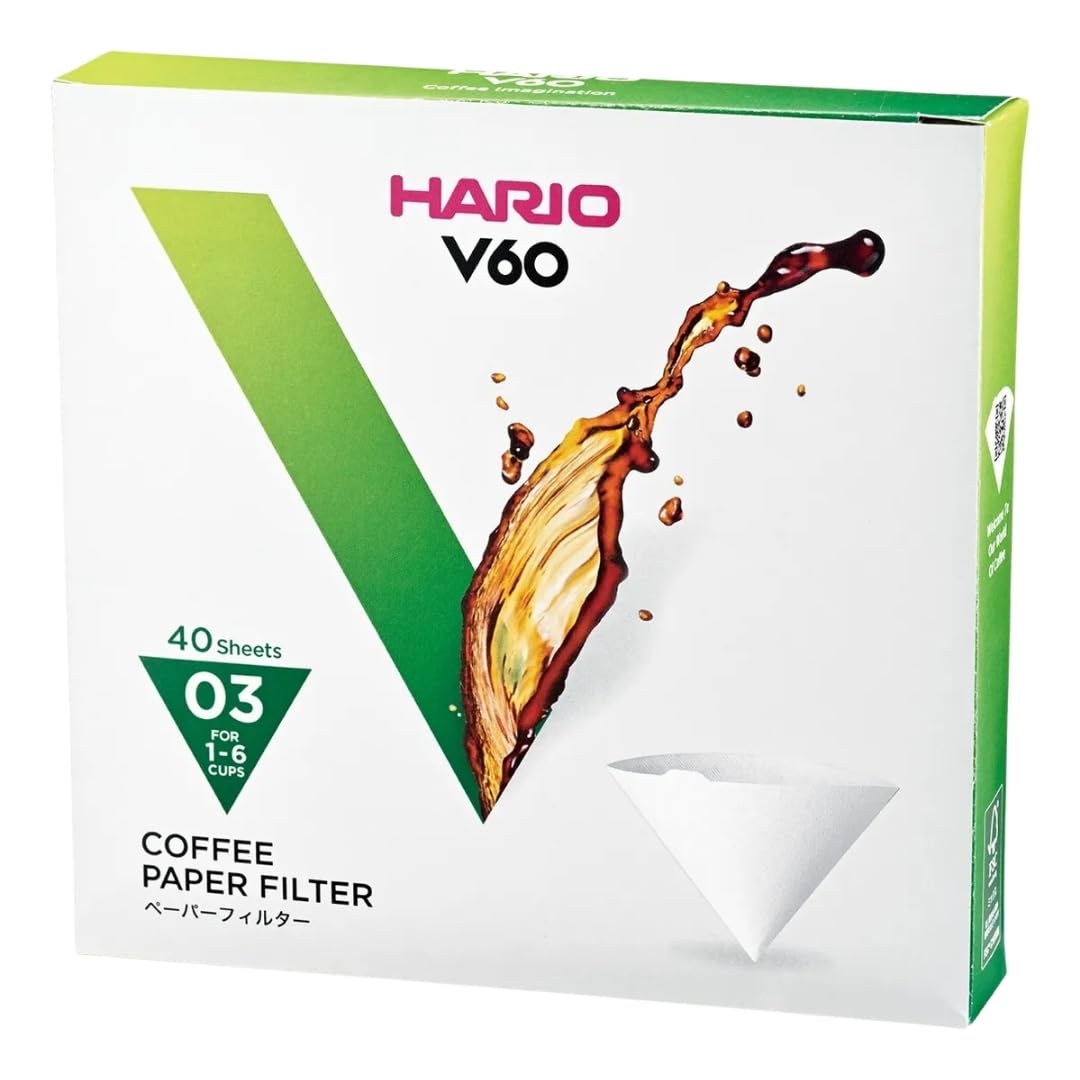 Hario V60 Paper Coffee Filter, Size 03, White, 40ct Box
