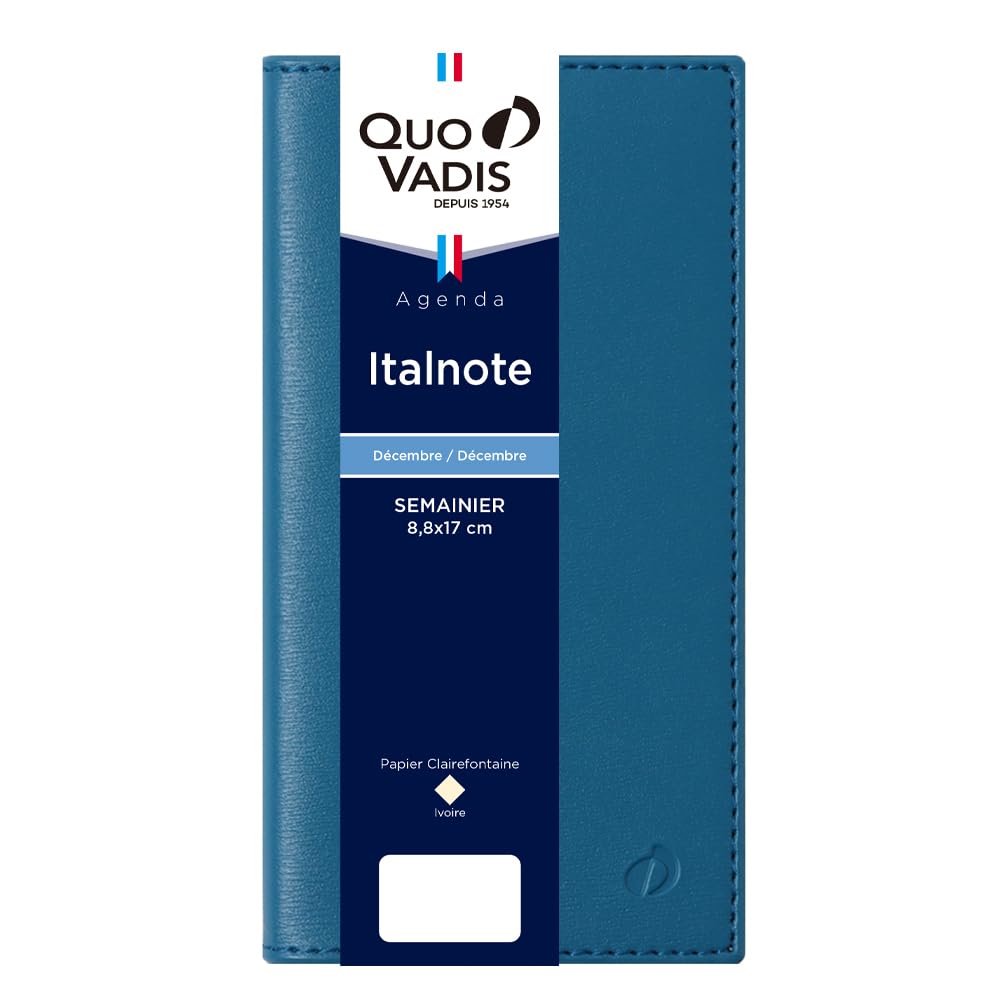 Cuobadis [2026 Version] Notebook Diary "Ital Note/Soho" (Week Left/Starts on December 2025, Slim Size 6.7 x 3.5 inches (17 x 8.8 cm), French Version) Steel Blue QUOVADIS qv28405sb