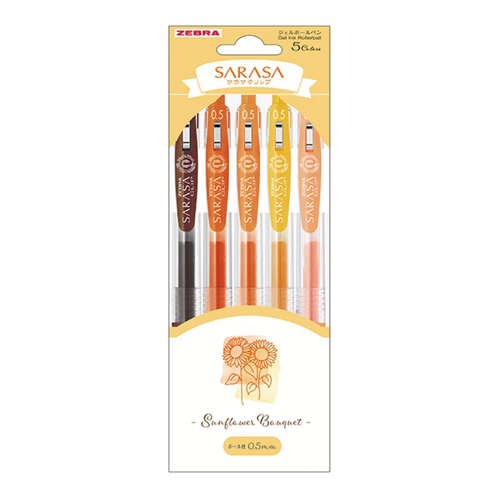 Zebra JJ15-SF-5C Gel Ballpoint Pen, Sarasa Clip, 0.5mm, Flower Bouquet, Sunflower 5 Color Set