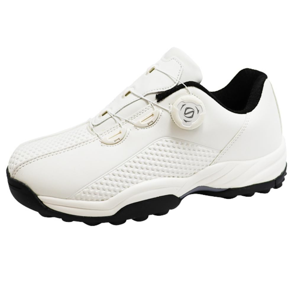 Fosense Men's Dial Shoes, Golf, Spikeless, Sports Shoes, Trekking Shoes, Climbing Shoes, WHITExWHITE, 25.5 cm 3E