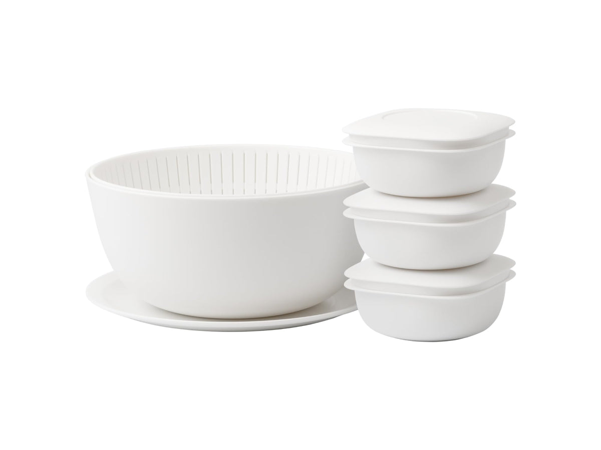 LIKE-IT LBK-S-01 Colander and Bowl (Plate & Steam Warming Set of 3) White Serve for One Pair (160-200 g) Rice Freezer Container (Moven/Dishwasher Safe), Made in Japan