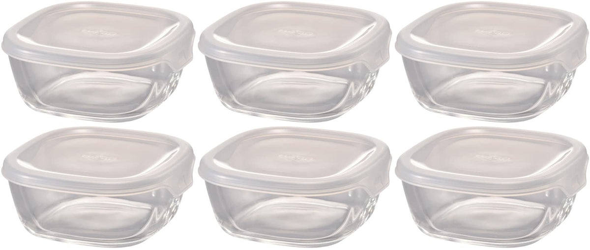 HARIO BUONO kitchen KST-25-TW Heat Resistant Glass Storage Container, 8.5 fl oz (250 ml), Set of 6, Clear