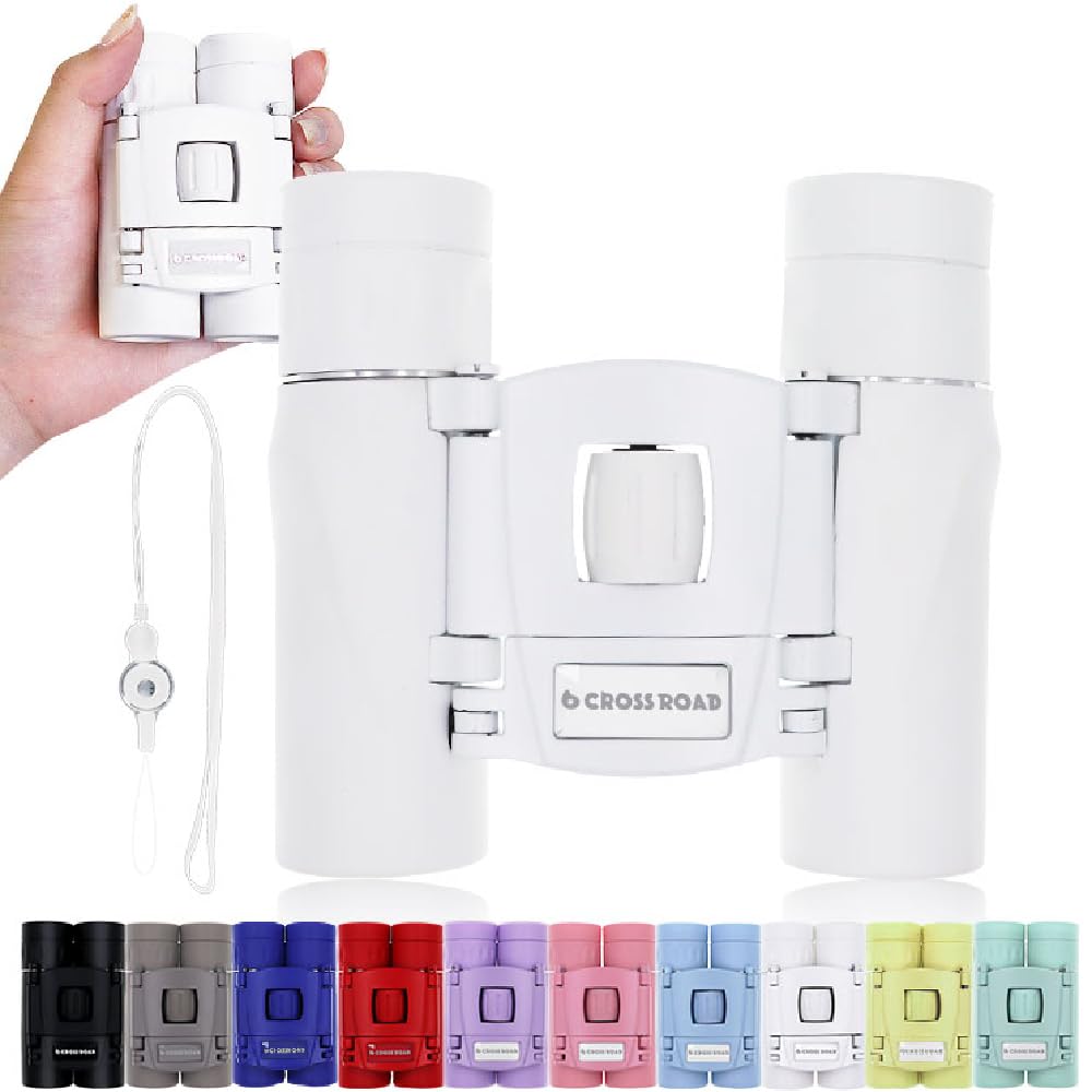 CROSSROAD 10x Binoculars for Adults and Children, Mini Pocket Binoculars, Waterproof Compact Binoculars for Bird Watching, Hunting, Concerts, Theater, Opera, Travel, Japan Quality (White)