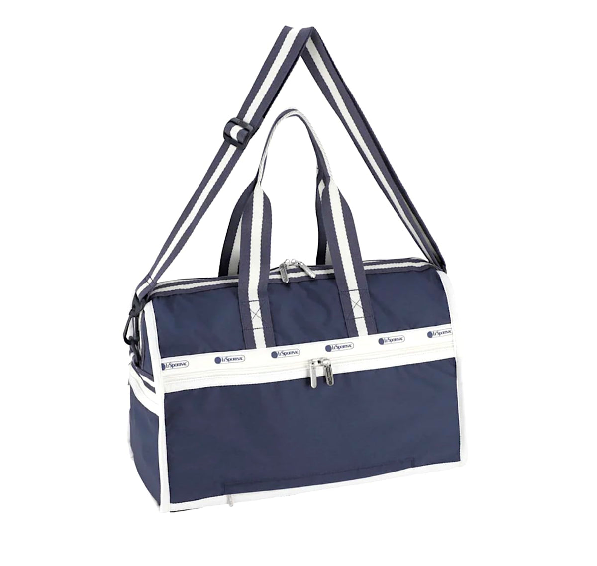 LeSportsac Spectator Deep Blue Deluxe Medium Weekender Crossbody Bag, Style 4318/Color C466, Timeless Navy Blue & Crisp White Unite in Fashion Trending 2 Tone Spectator Style Sophisticated Travel Bag