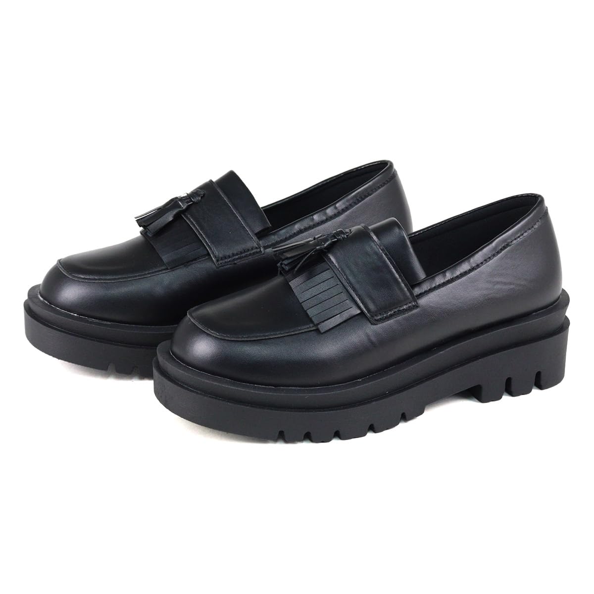 Liberty Doll 3052 Loafer, Tassel Loafer, Fringe, Manish, 2.2 inches (5.5 cm), Thick Sole, U-Tip, Unisex, Black, 23.5 cm