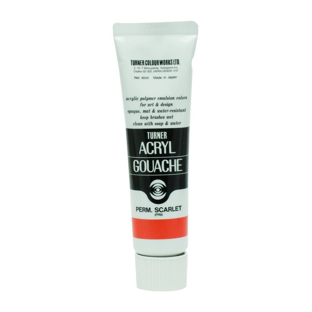 Turner Colour Works Acryl Gouache Artist Acrylic Paint - Single 40 ml Tube - Permanent Scarlet