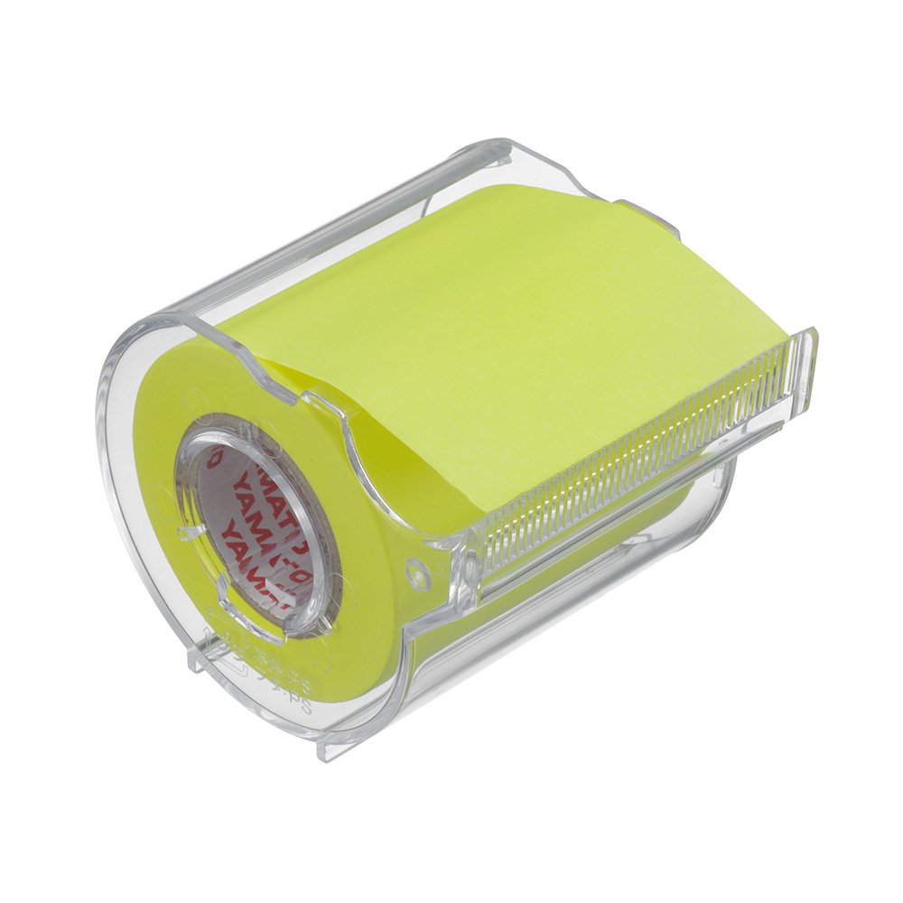 Yamato Memoc Roll Tape, Self-Stick Memo Paper Tape, with Tape Dispenser, 50mm x 10m, Lemon, 1 ea. (RK-50CH-LE)