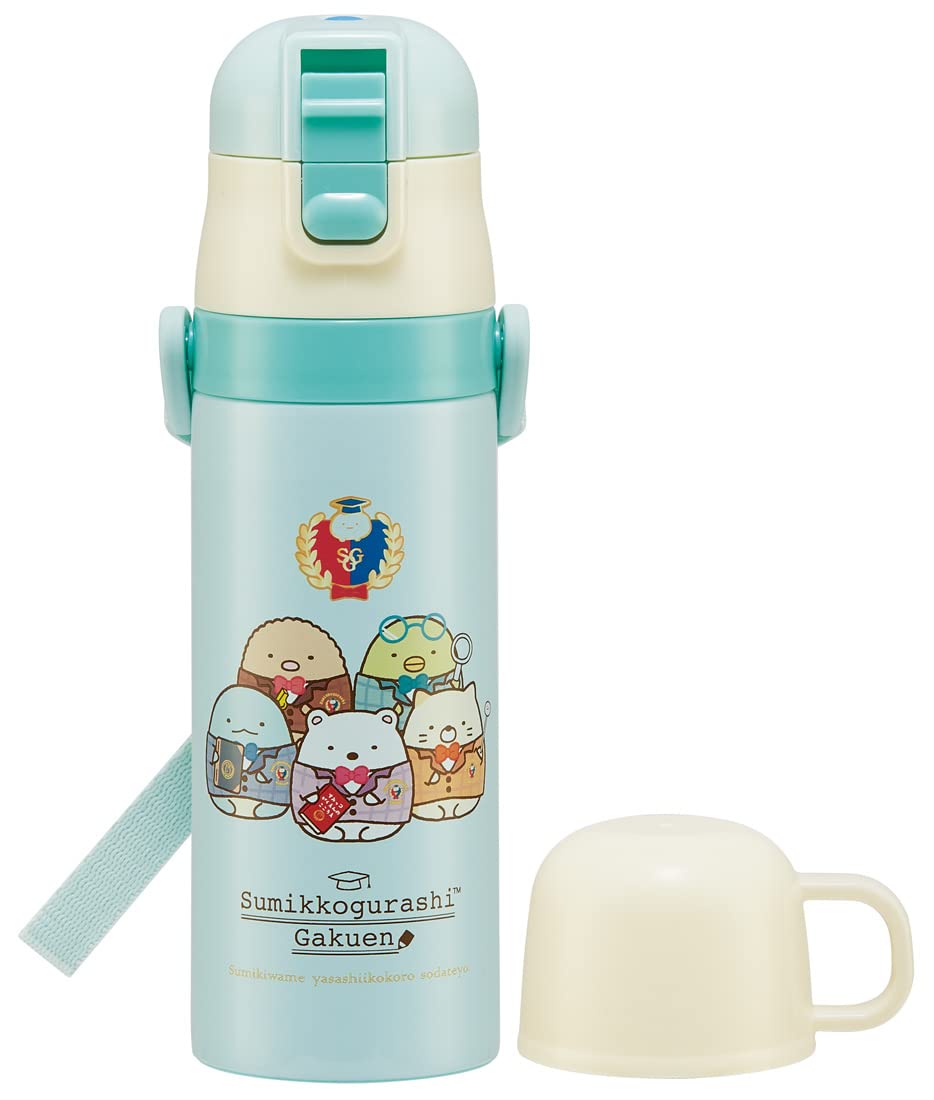 Skater SKDC4-A Children's 2-Way Stainless Steel Water Bottle with Cup, 15.2 fl oz (430 ml), Sumikko Gurashi, School, Girls