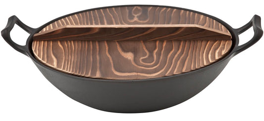 Ikenaga Ironwork Nambu Ironware Wok, 13.0 inches (33 cm), Made in Japan, Stir Fry Pot, Wooden Lid Included
