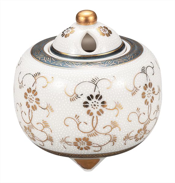 Kutani Iwataya No. 3.5 Incense Burner, White Grain Tetesen K9-1479