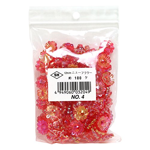 Shimamura ASH-NYFL12DX-4 New Flower Beads, Deluxe DX 0.5 inches (12 mm), Red, 100 Pieces