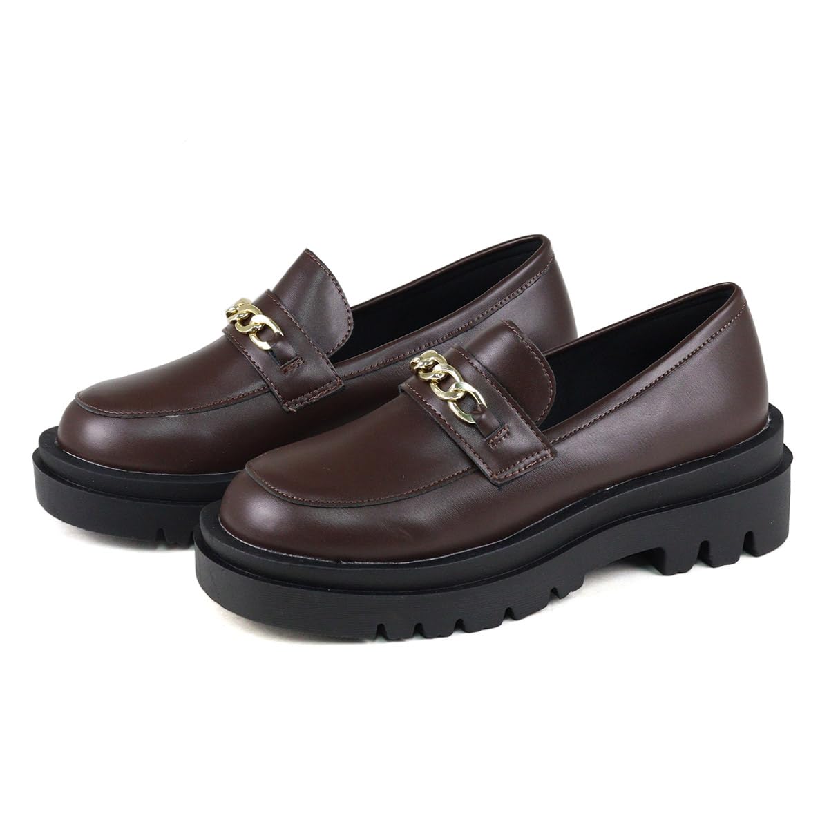 Liberty Doll(リバティー ドール) Women's Bit Loafers Thick 2.2 inches (5.5 cm) Sole Gold Chain Unisex, Dark Brown, 22.5 cm