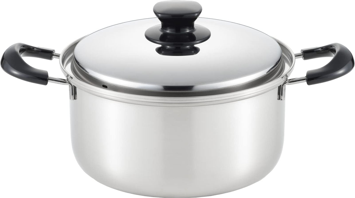 Yoshikawa SJ3396 Two-Handled Pot, 8.7 inches (22 cm), Made in Japan, Gas Flame and Induction Compatible, Integrate, Silver